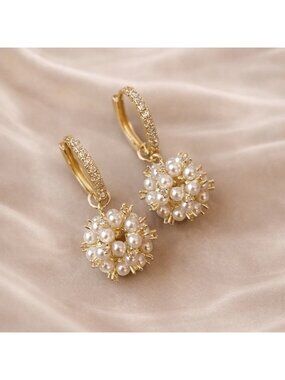 Anthropologie Gold Pearl Drop Earrings